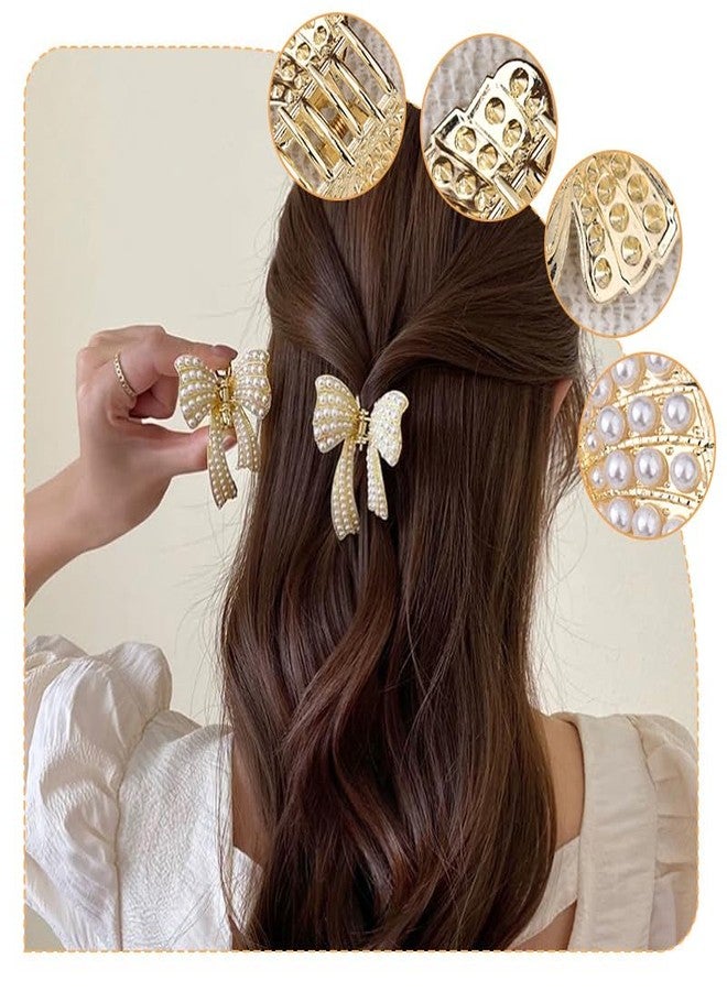 Yreamont Butterfly Claw with Pearls Hair Accessories for Women Wedding Prom Pearl Claw Clip with Bow Curly Hair Claw Clamps for Wedding Day Pearl Hair Clip for Women Bride Bridal Hair Claw Clips - Image 3
